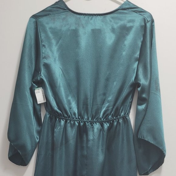 Twik Faux Satin Green Dress O/S - Picture 4 of 8